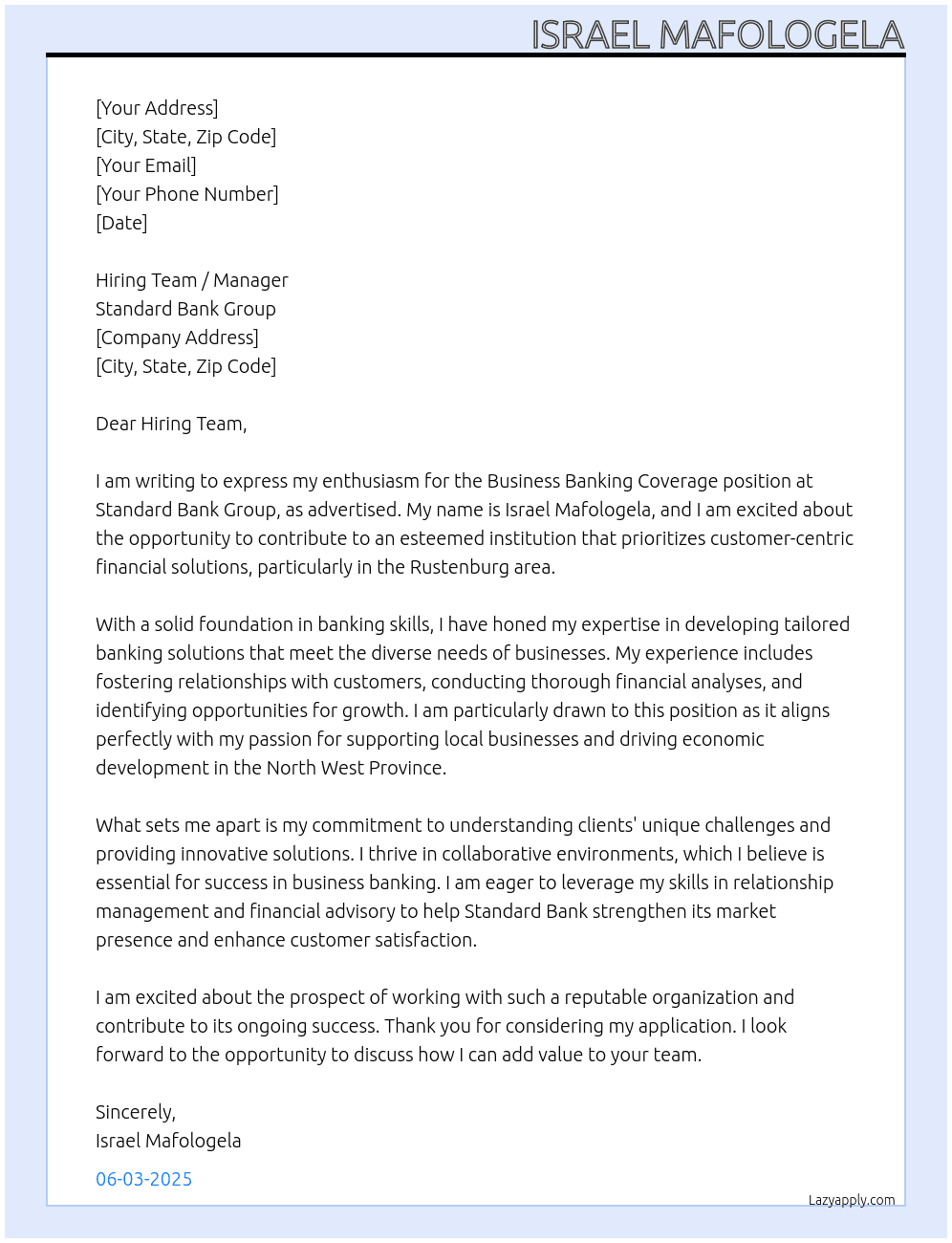 Cover letter for business banking coverage - LazyApply