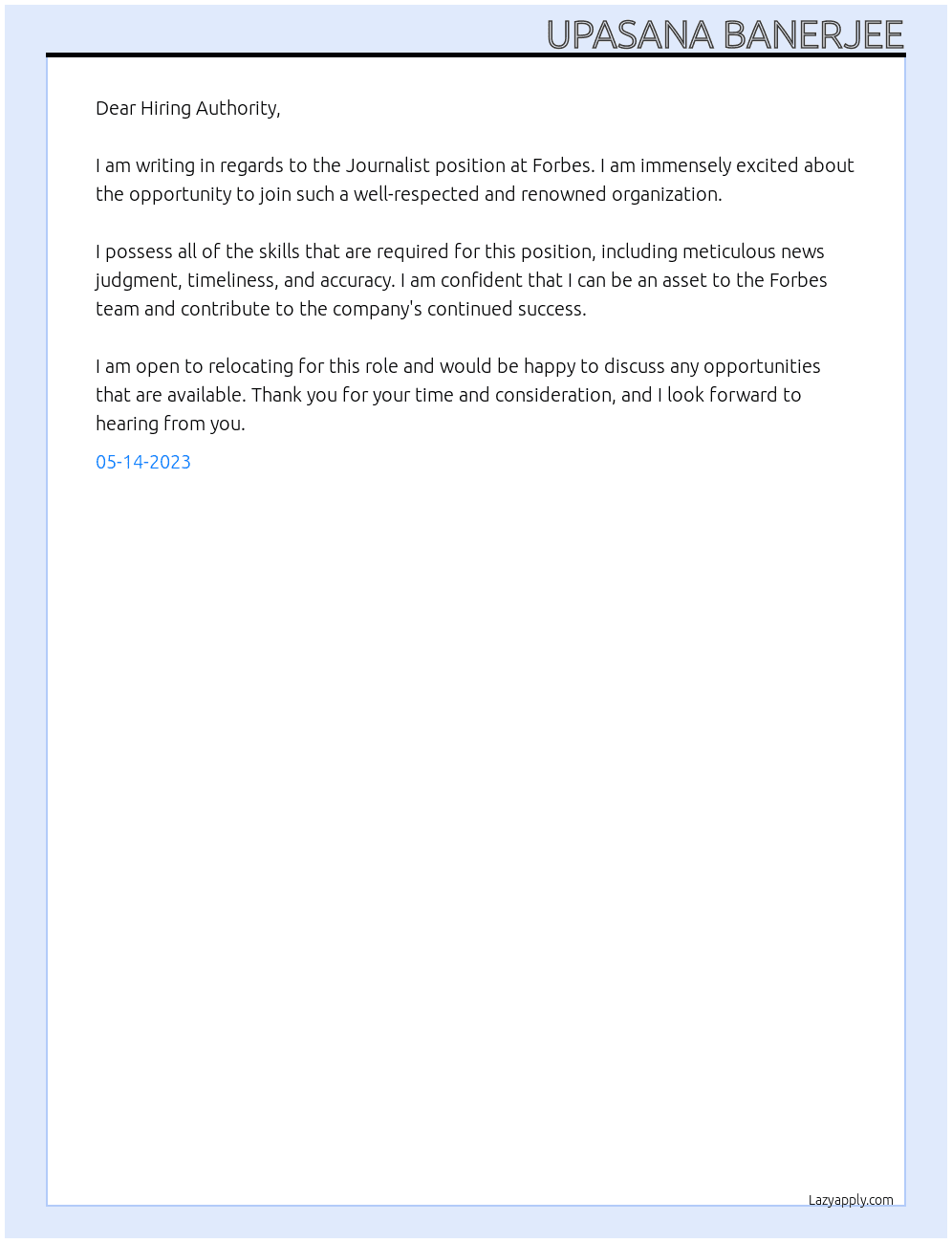 Journalist  At Forbes Cover Letter