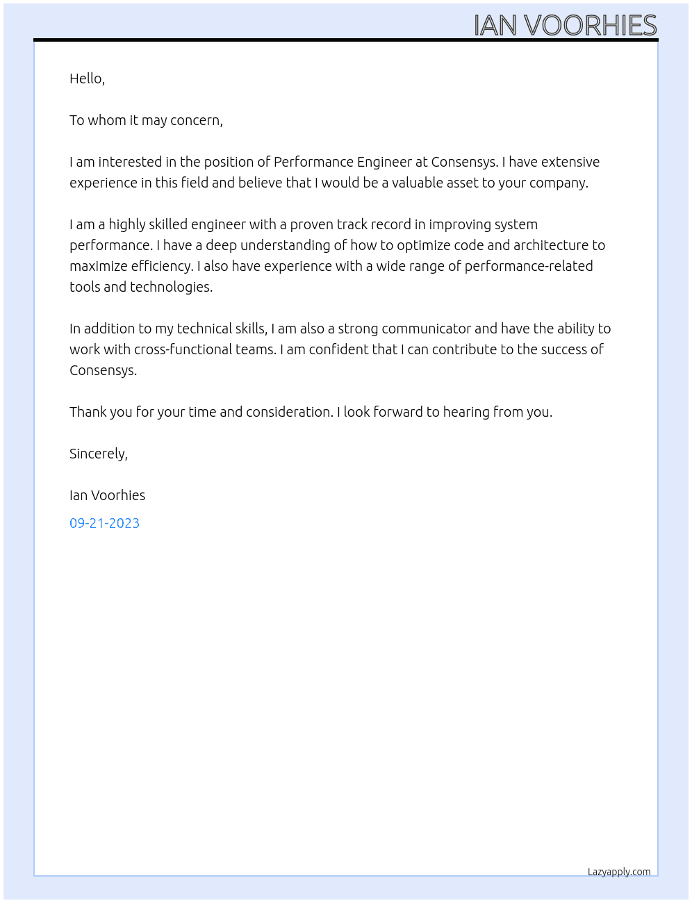 Performance Engineer At Consensys Cover Letter