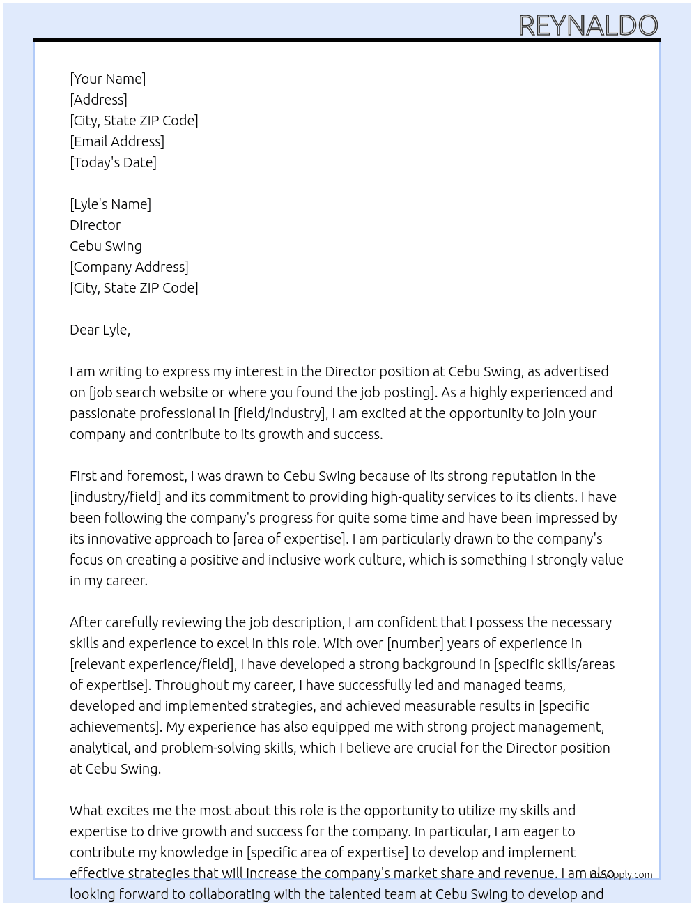 Director At Cebu Swing Cover Letter