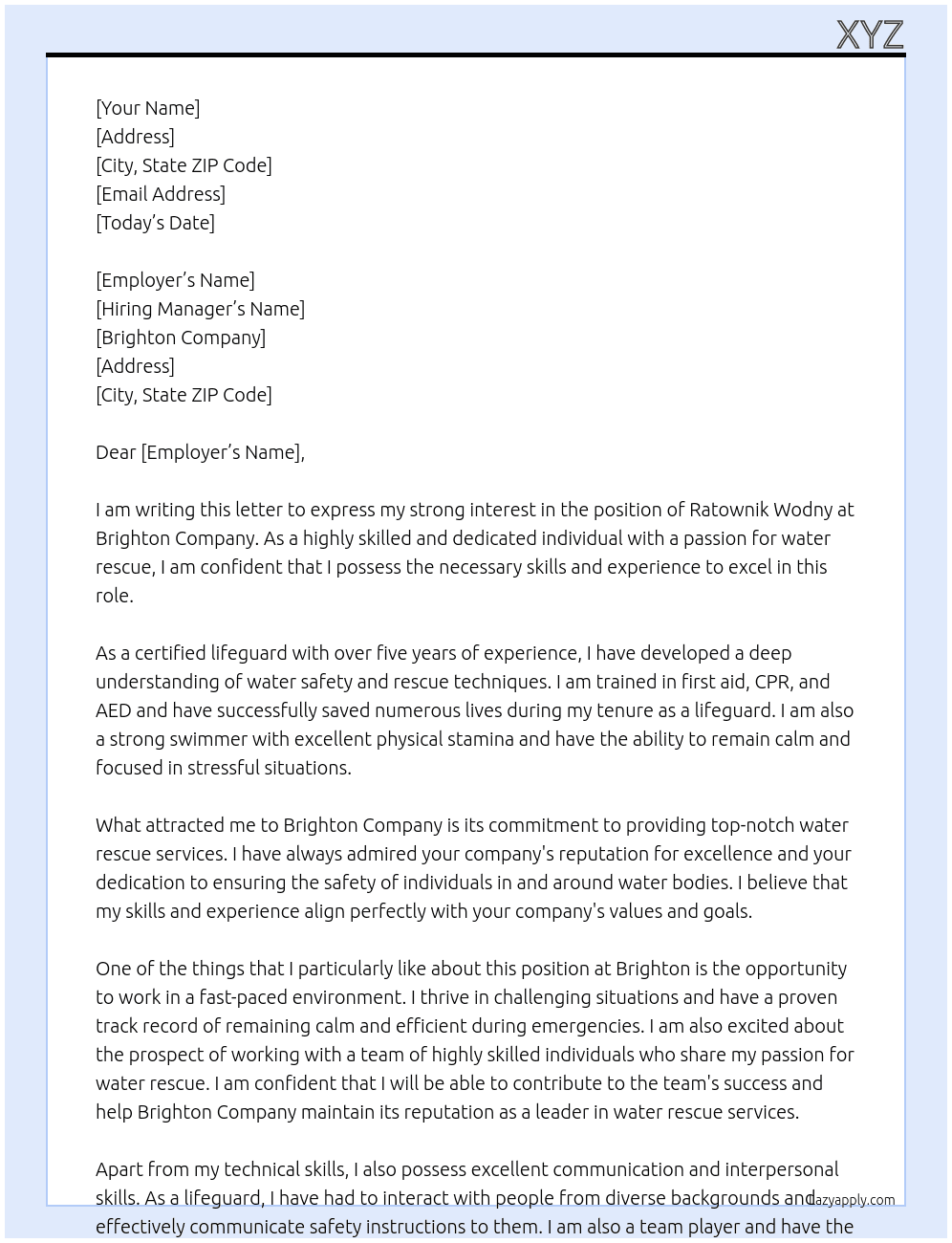 ratownik wodny At Brighton Cover Letter