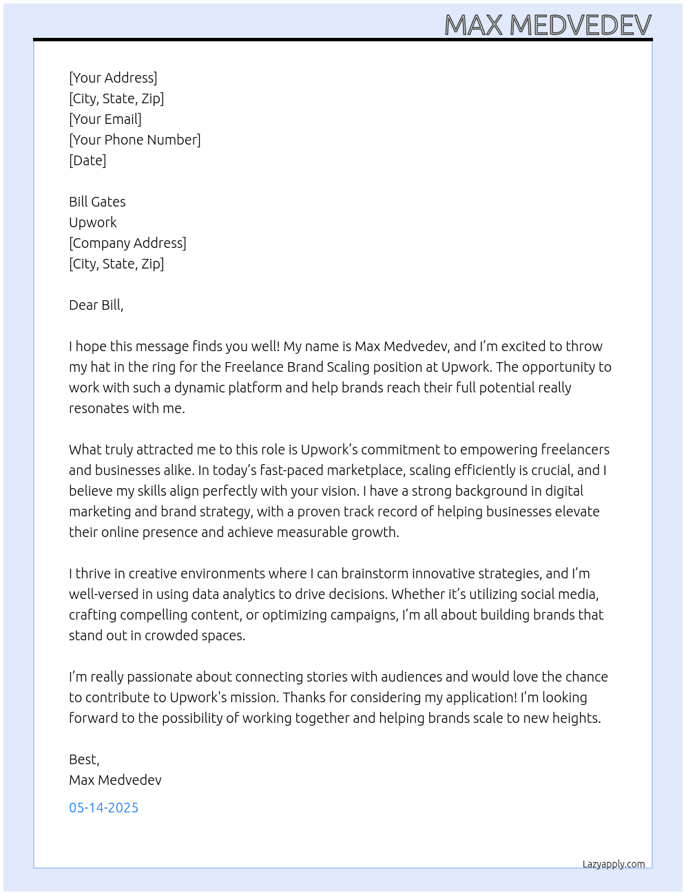 Cover letter for freelance brand scaling - LazyApply