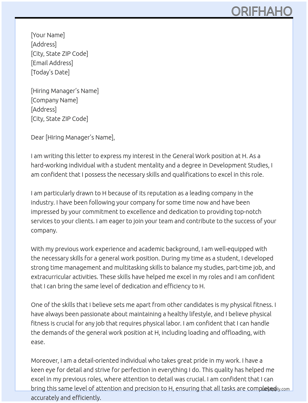 General work At H Cover Letter
