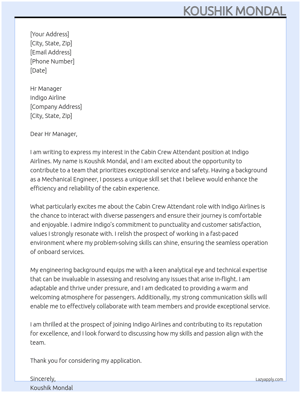 Cover letter for cabin crew attendant - LazyApply