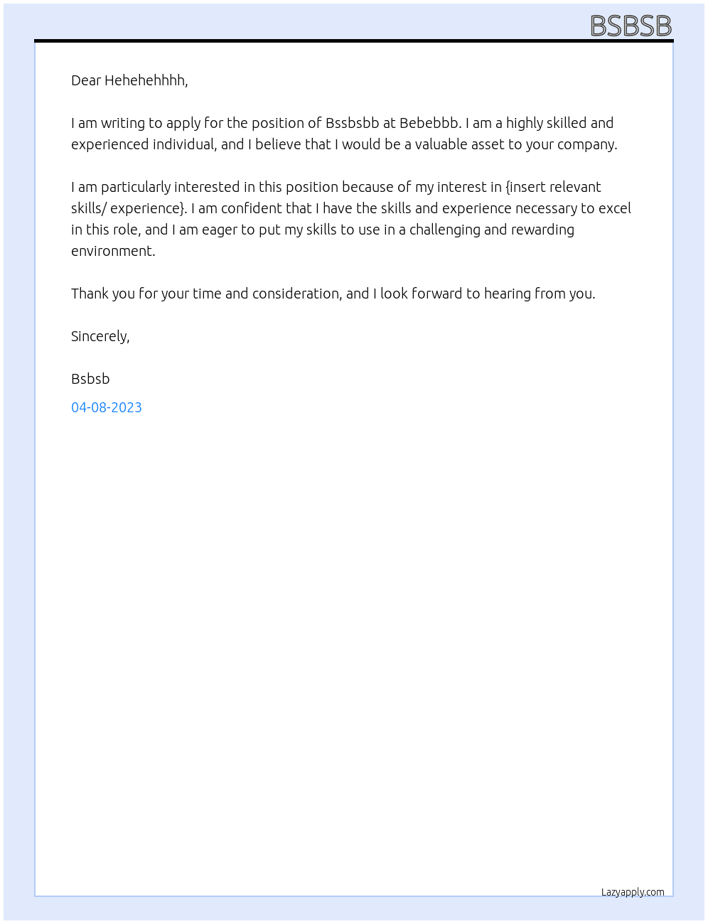 Bssbsbb At Bebebbb Cover Letter