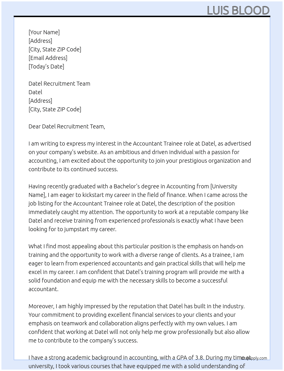 Accountant At Datel Cover Letter