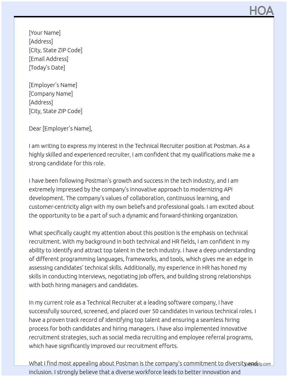 Technical Recruiter At Postman Cover Letter