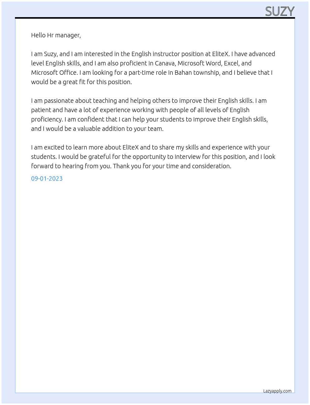 English instructor  At ELiteX Cover Letter