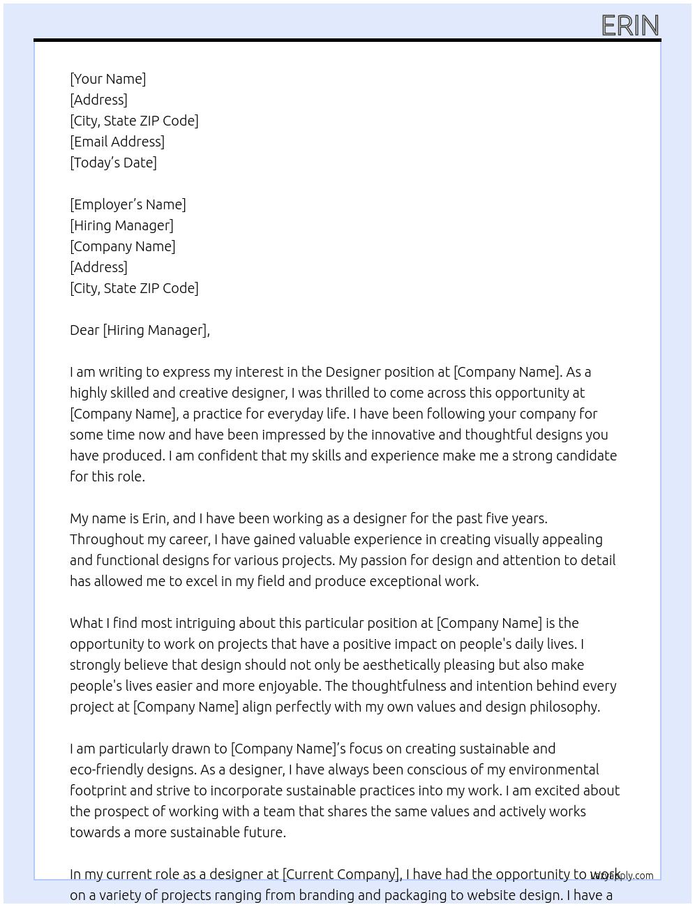 Designer At a practice for everyday life Cover Letter