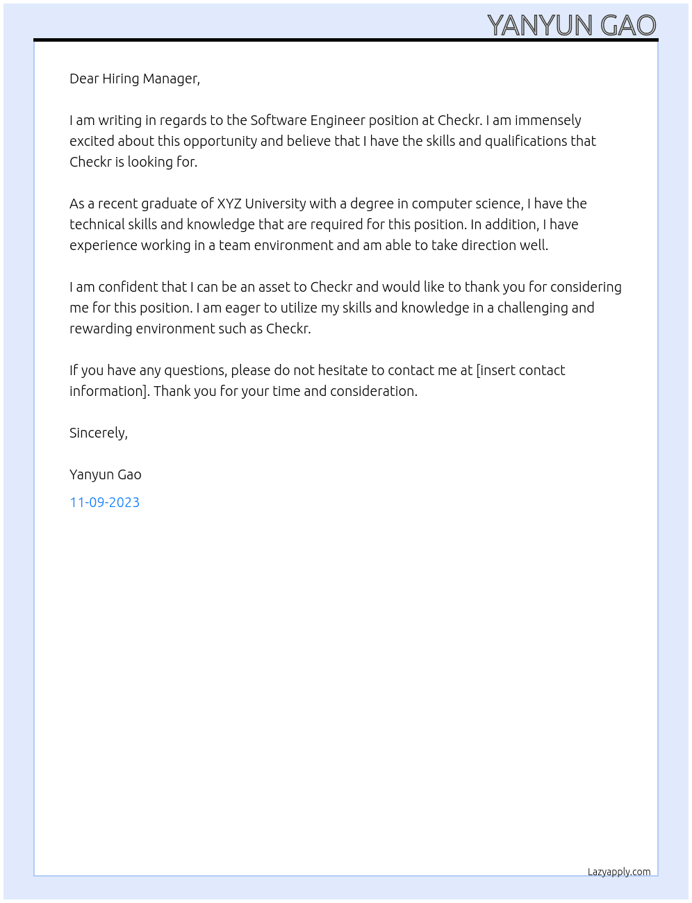 Software Engineer At Checkr Cover Letter