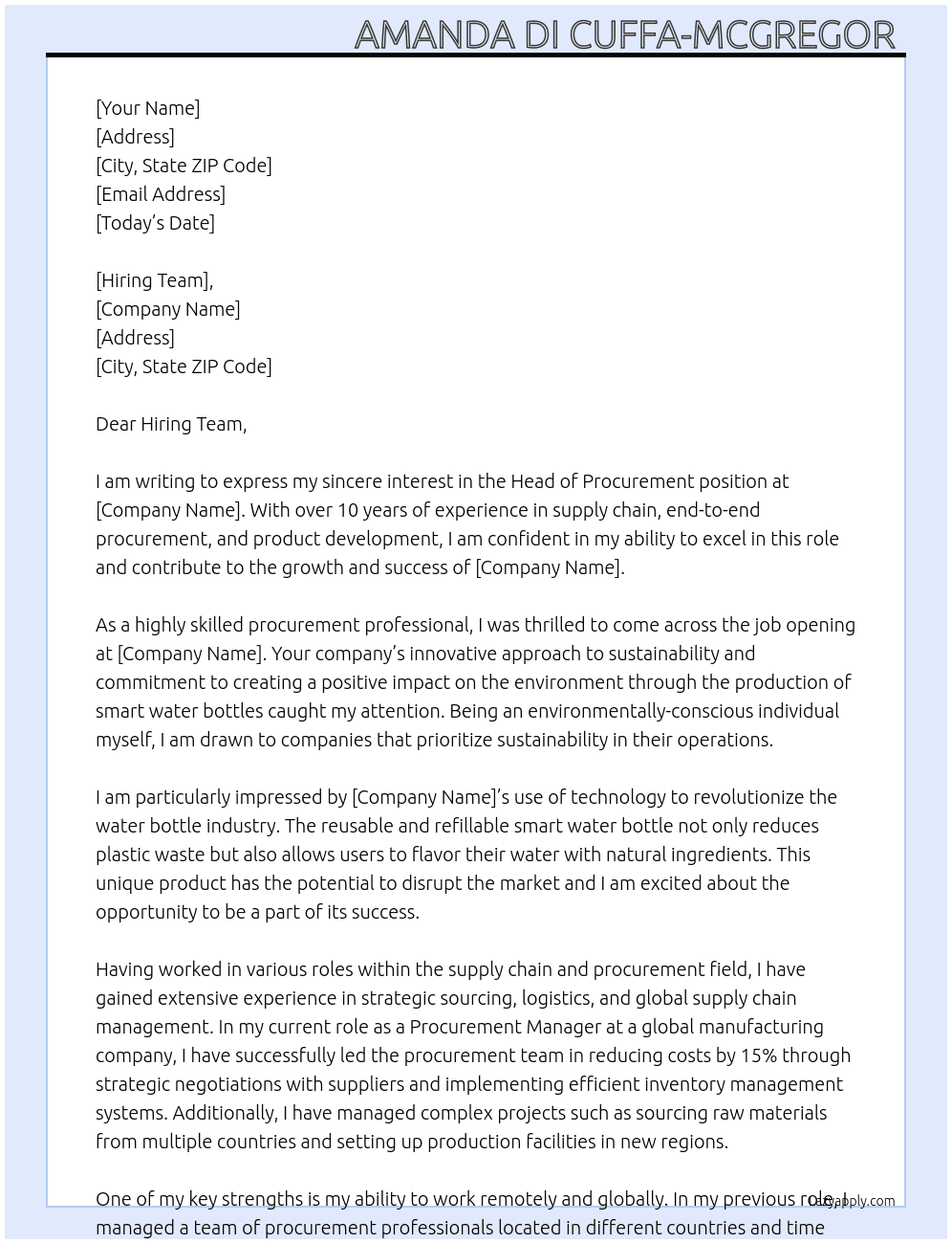 Head of Procurement  At air-up Cover Letter
