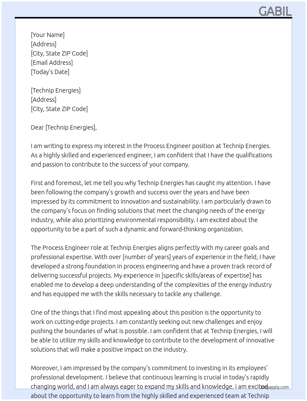 Process Engineer At Technip Energies Cover Letter