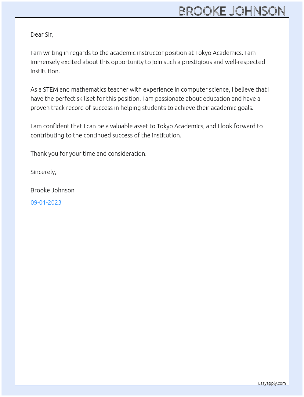 academic instructor  At Tokyo Academics Cover Letter
