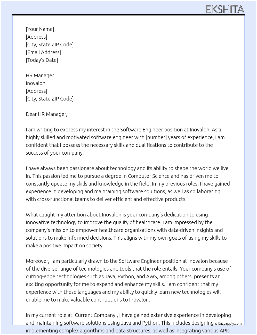 software engineer At Inovalon Cover Letter