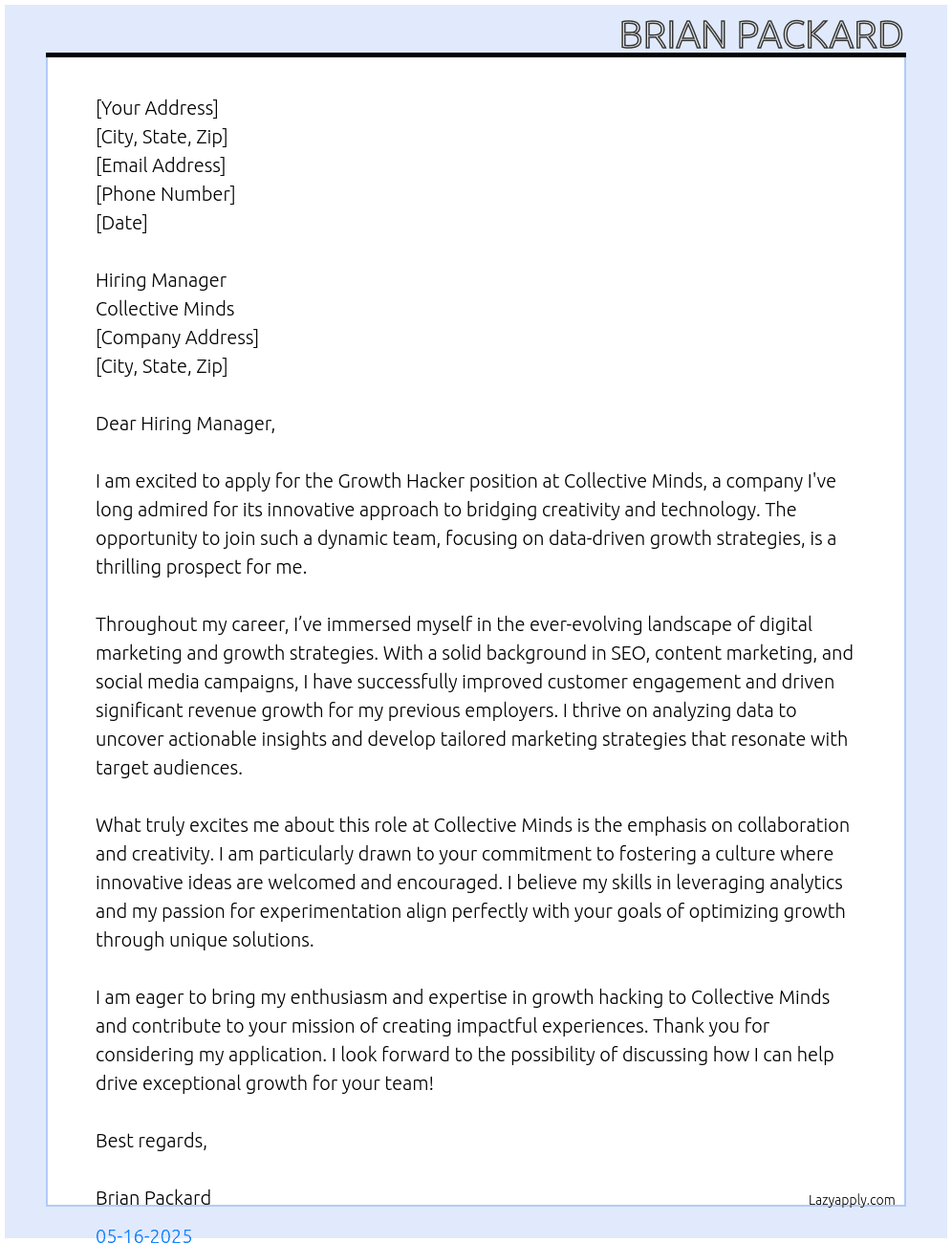 Cover letter for growth hacker - LazyApply
