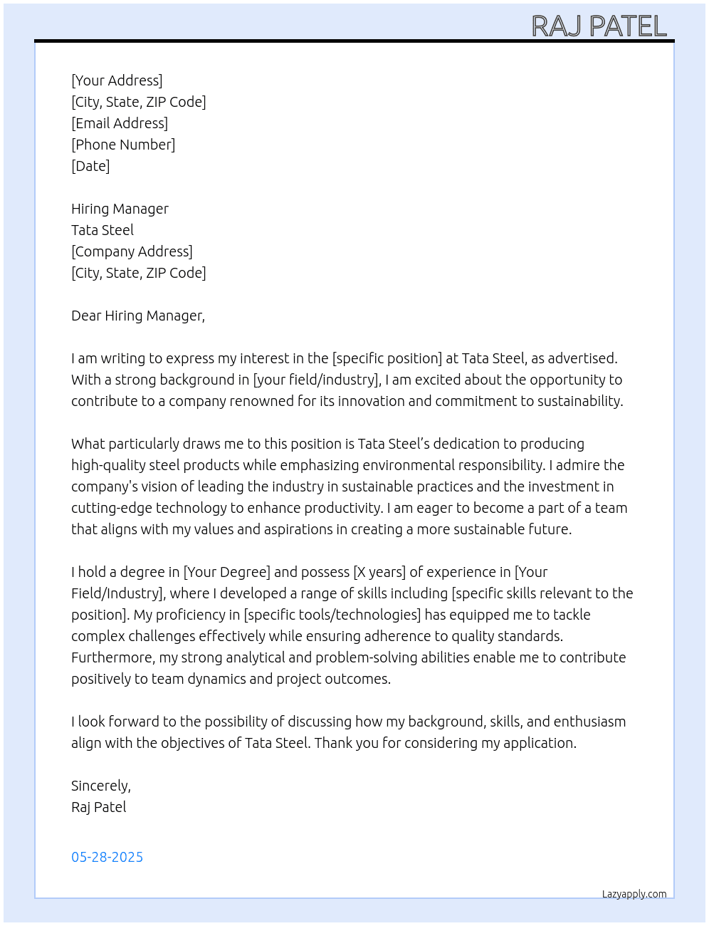 Cover letter for company work - LazyApply