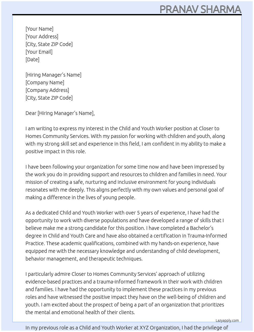 Child and Youth Worker At Closer to HomesCommunity Services  Cover Letter