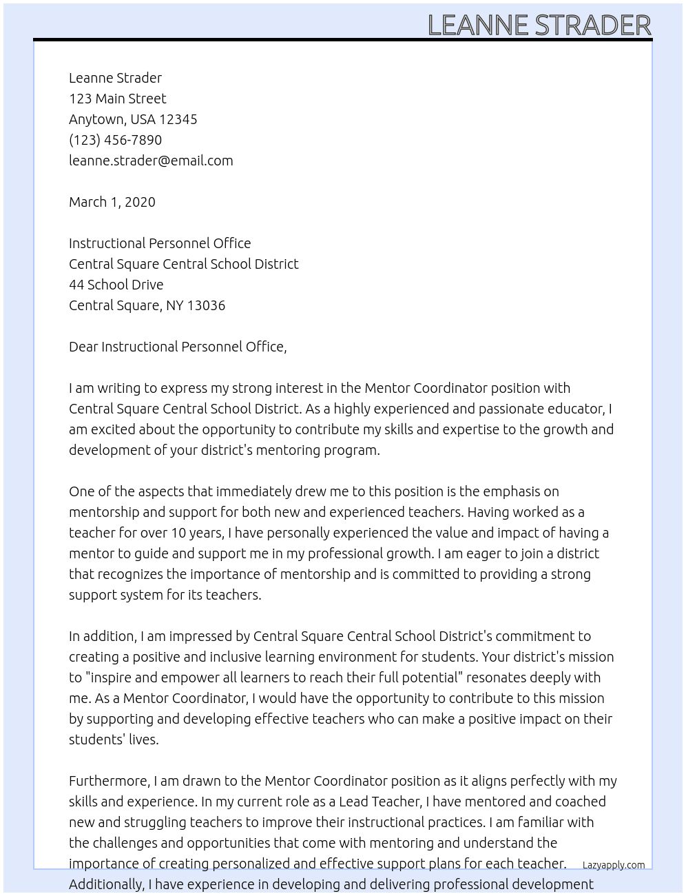 Mentor coordinator At Mentor coordinator Cover Letter