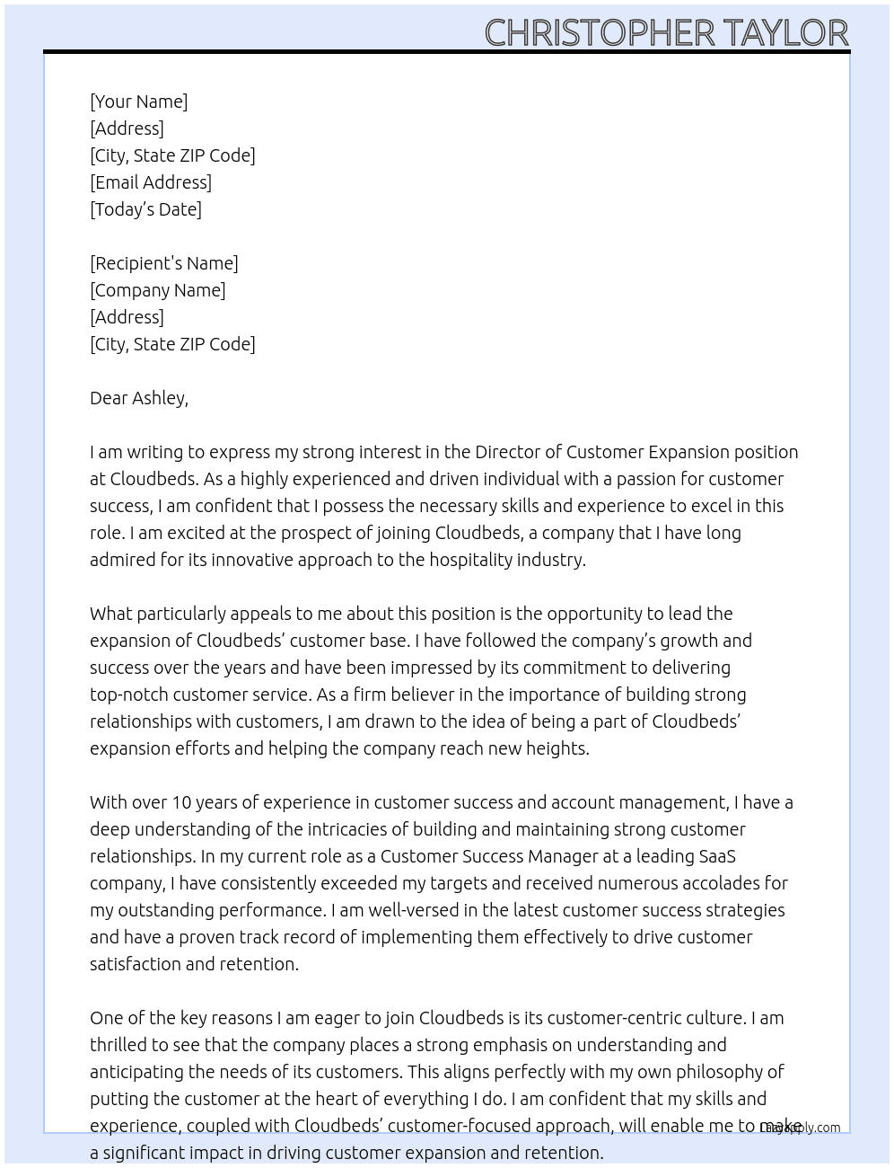 Director of Customer Expansion At Cloudbeds Cover Letter