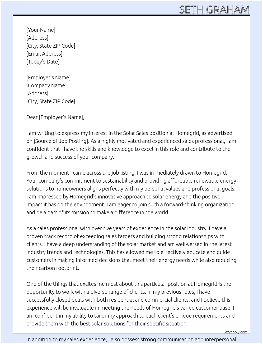 solar sales At homegrid Cover Letter