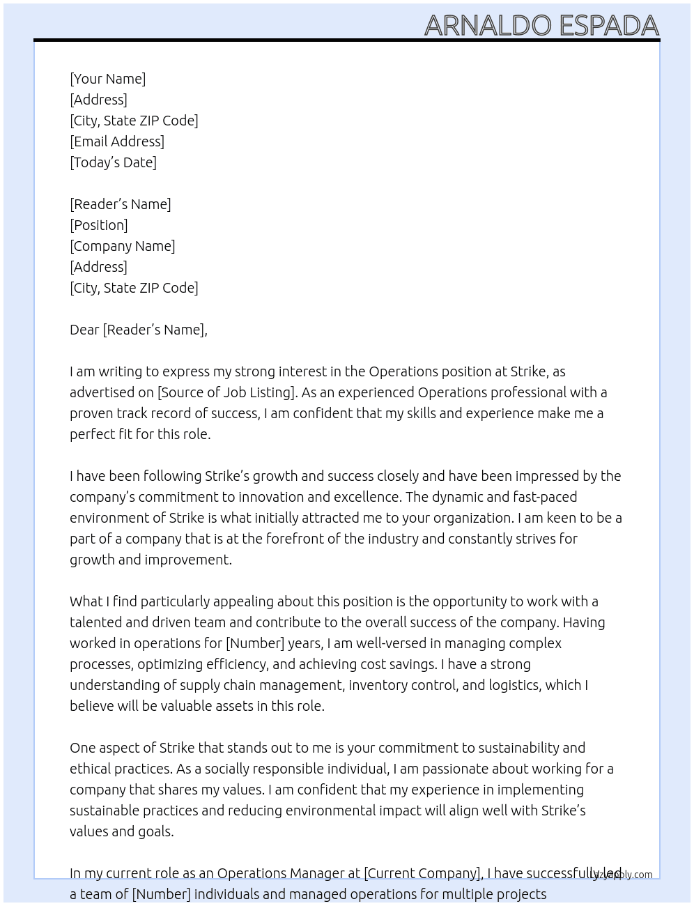 Operations At Strike Cover Letter