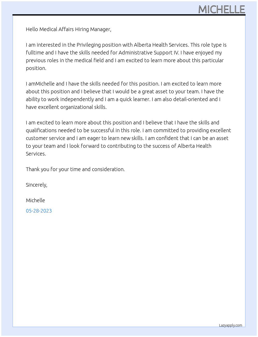 Privileging At alberta health services Cover Letter