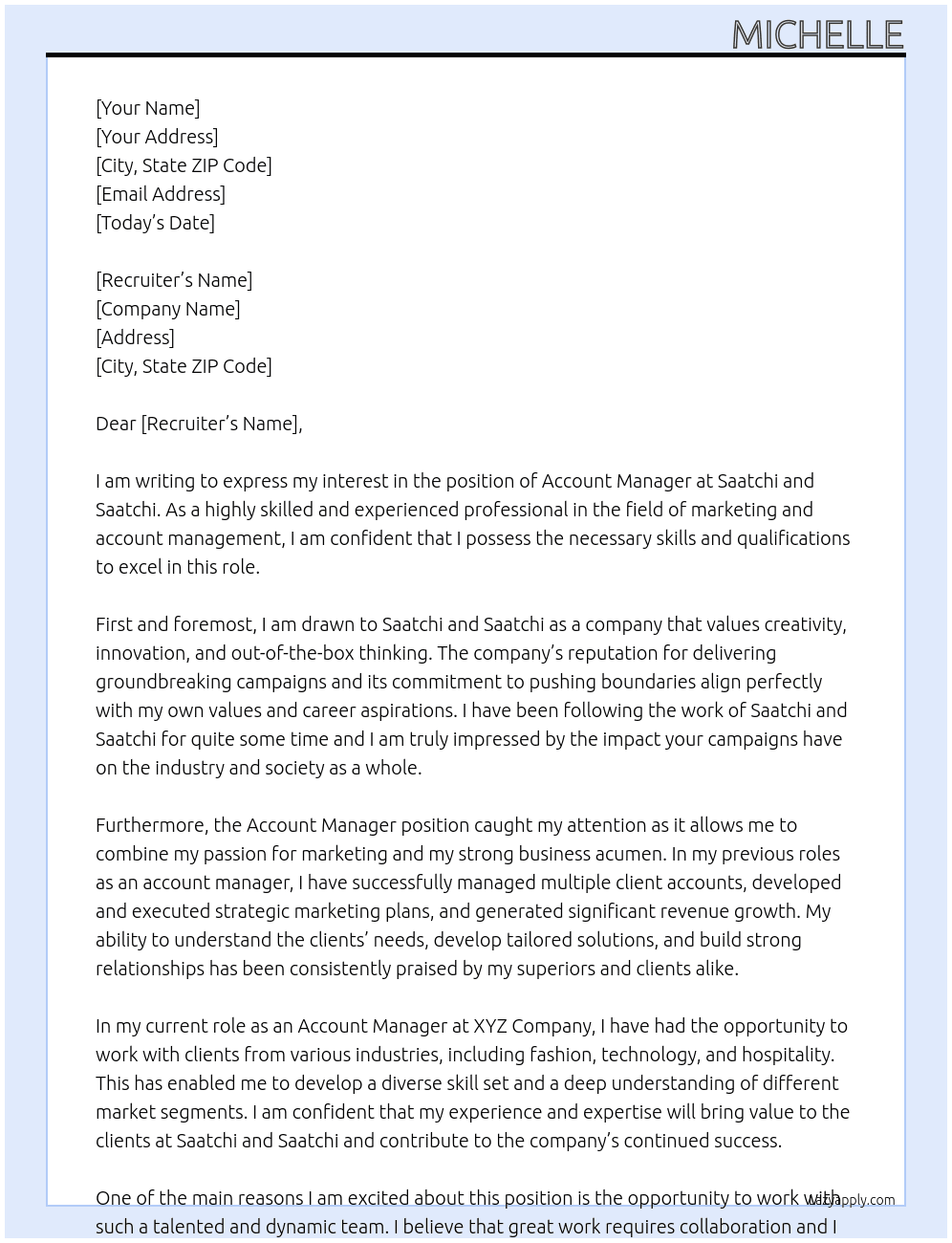 Account Manager At Saatchi and Saatchi Cover Letter