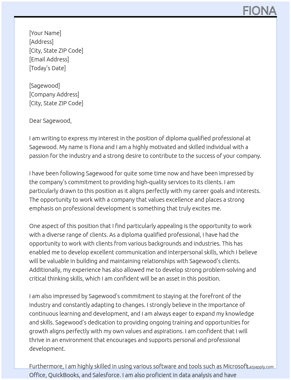diploma qualified At Sagewood Cover Letter
