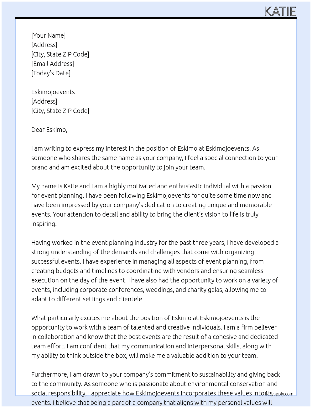 Eskimo At Eskimojoevents Cover Letter