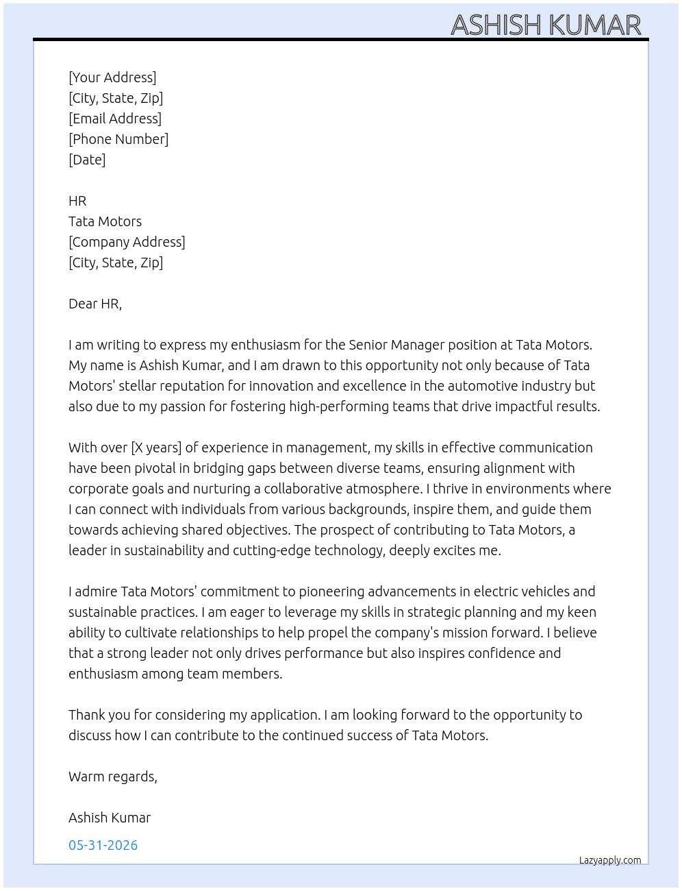 Cover letter for senior manager - LazyApply