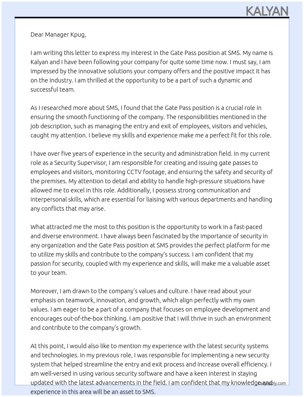 Gate pass At Sms Cover Letter