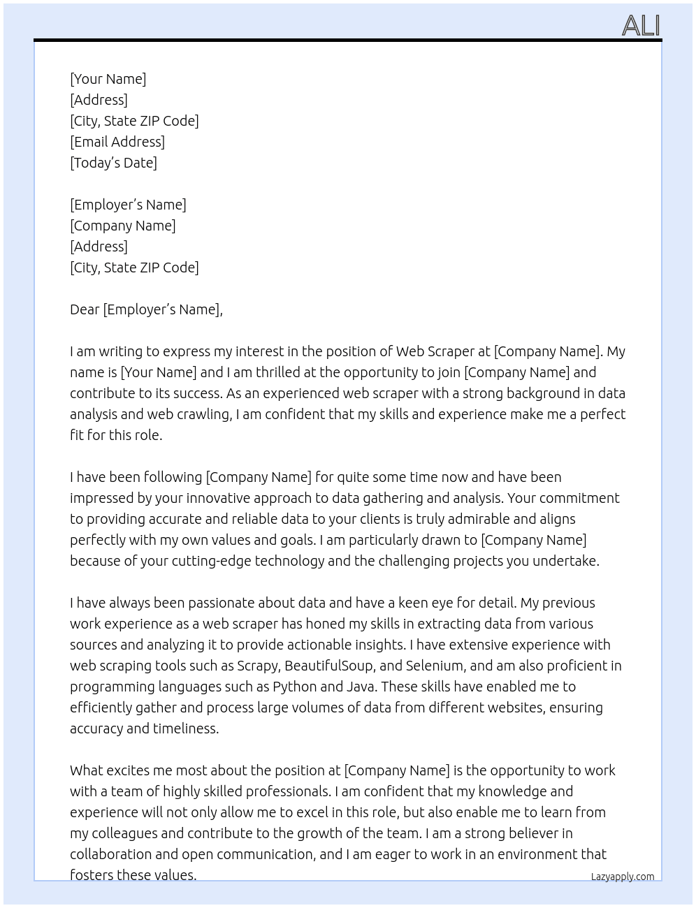 Web Scraper At weawe Cover Letter