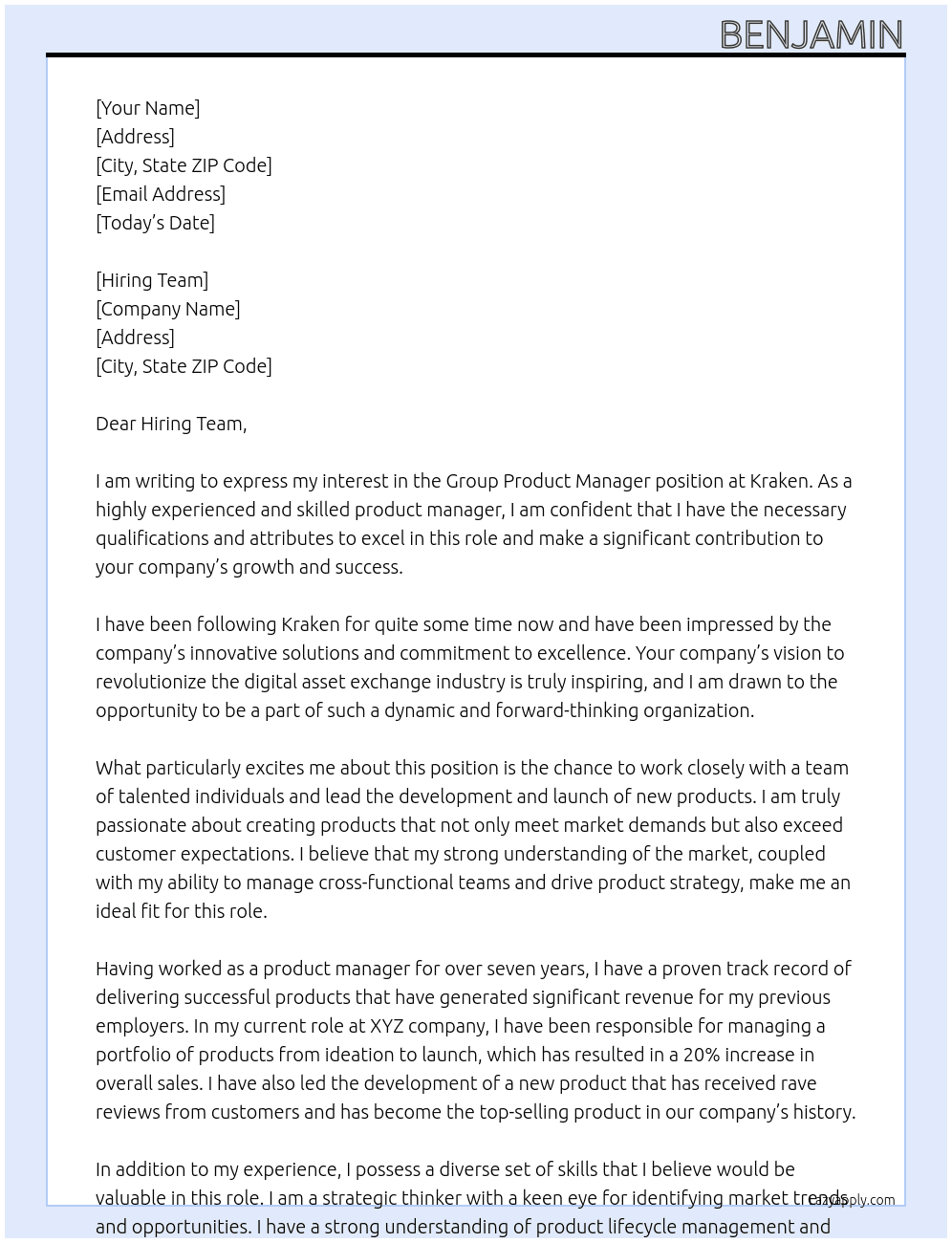 Group Product Manager At Kraken Cover Letter