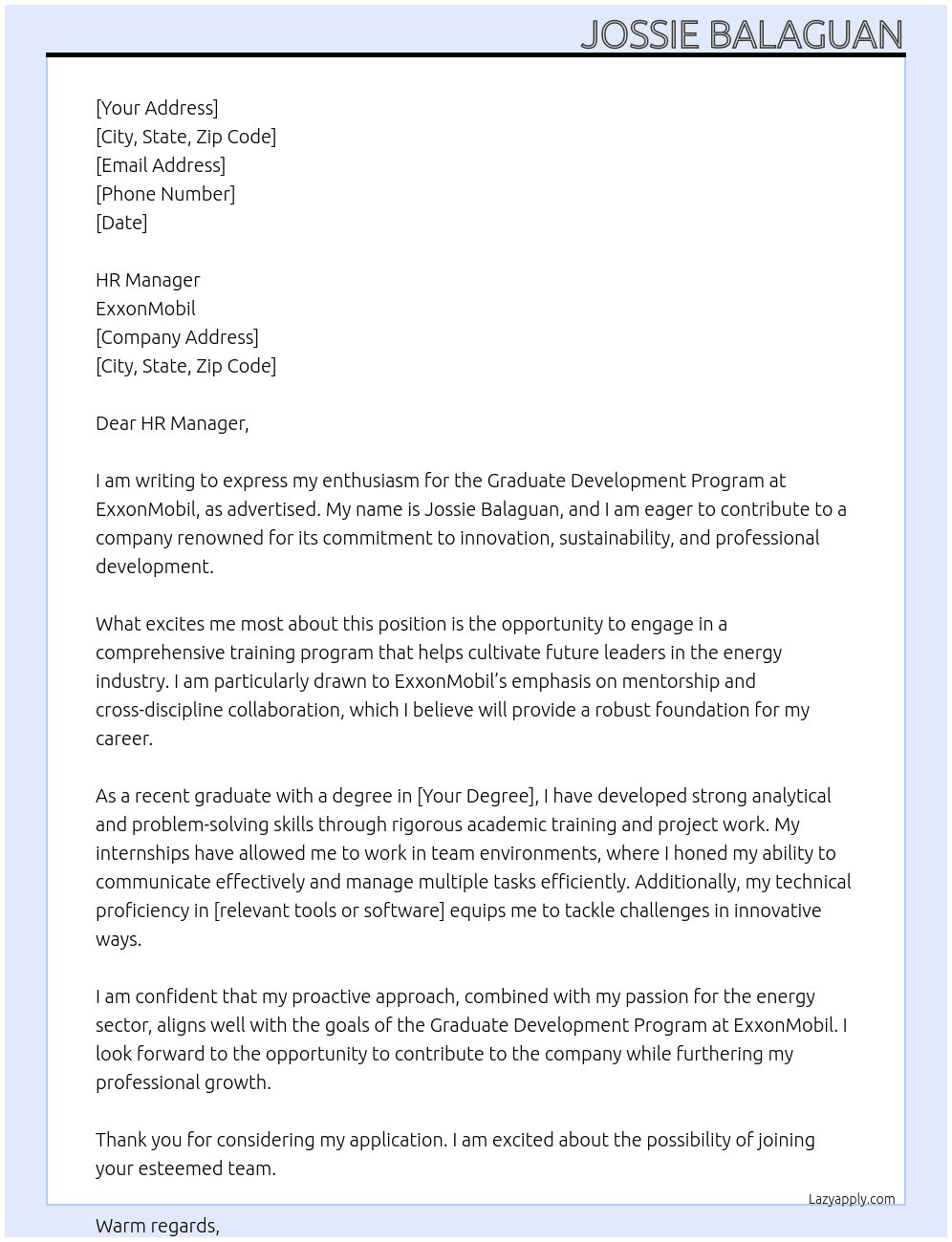 Cover letter for graduate development program - LazyApply