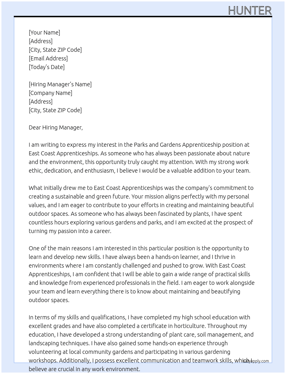 parks and gardens apprenticeship At east coast apprenticeships Cover Letter