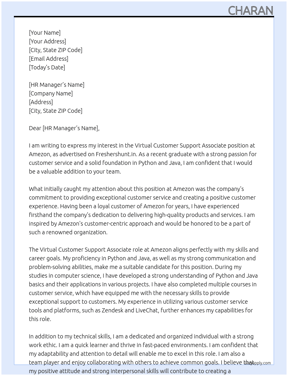 https://freshershunt.in/amazon--virtual-customer-support-associate At Amezon Cover Letter