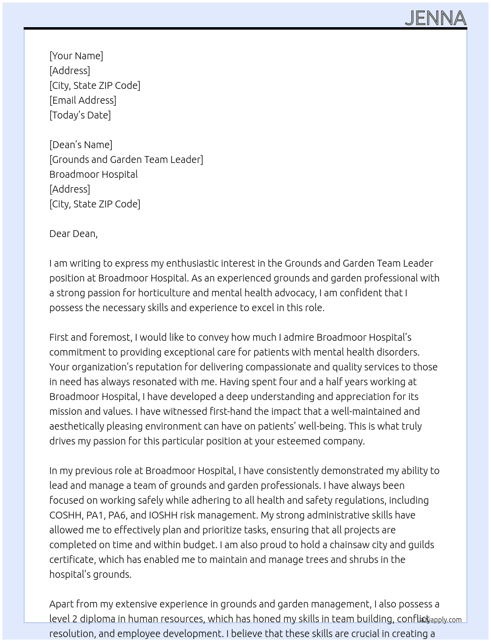 Grounds and garden team leader At Broadmoor hospital  Cover Letter