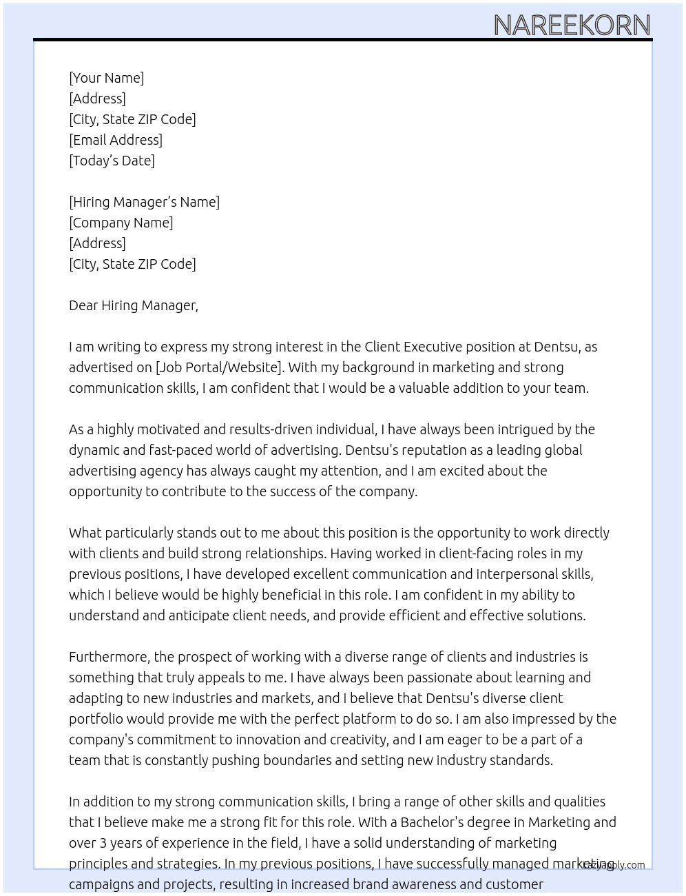 Client Executive At Dentsu Cover Letter