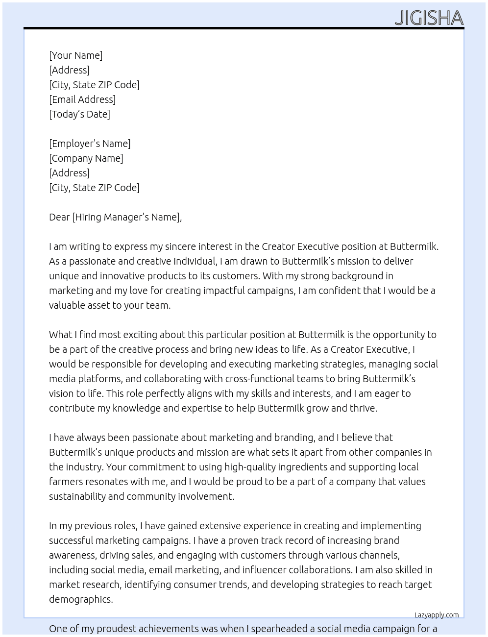 Cover letter for creator executive - LazyApply