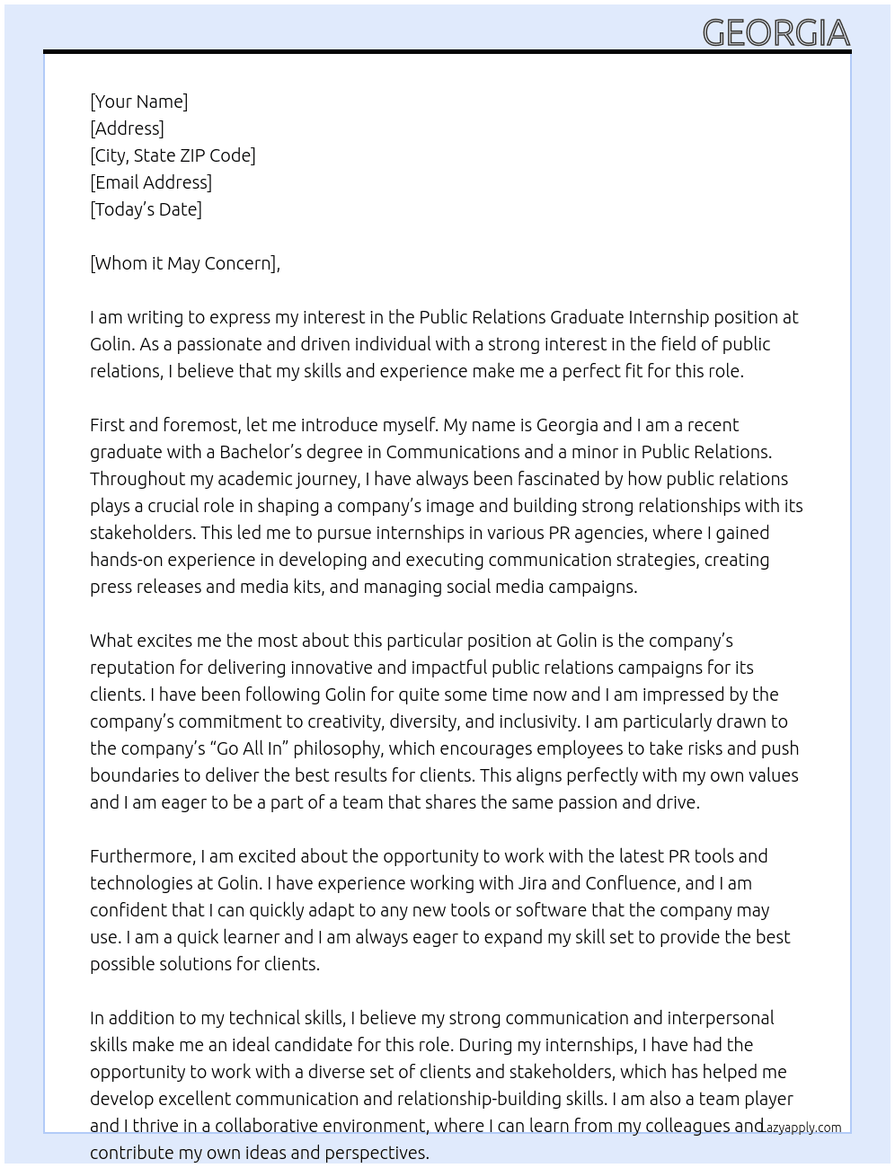 Public Relations Graduate Internship At Golin Cover Letter