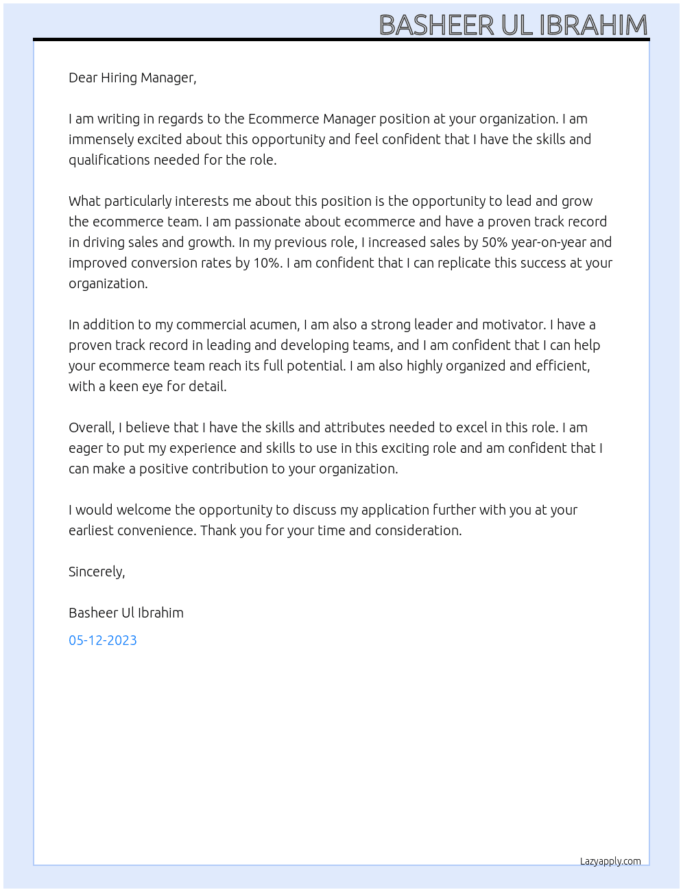 Ecommerce Manager At your organization Cover Letter