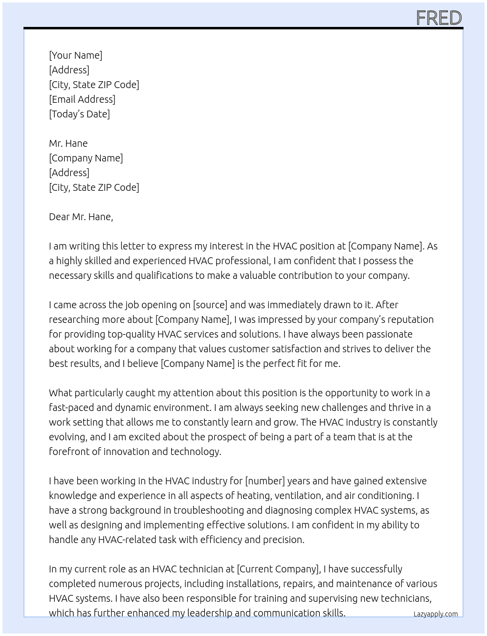 HVAC At Hvac Cover Letter