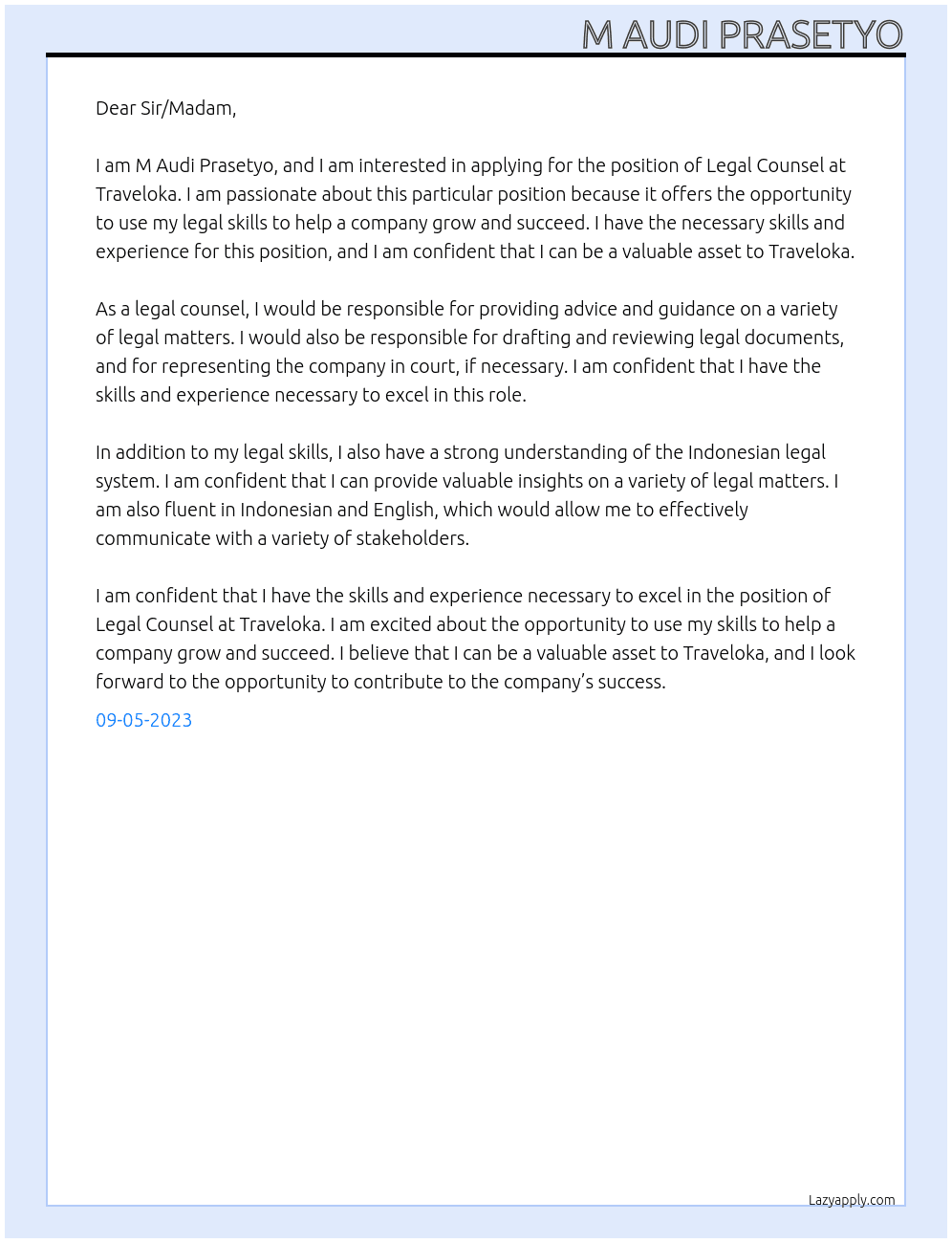 Legal Counsel At Traveloka Cover Letter