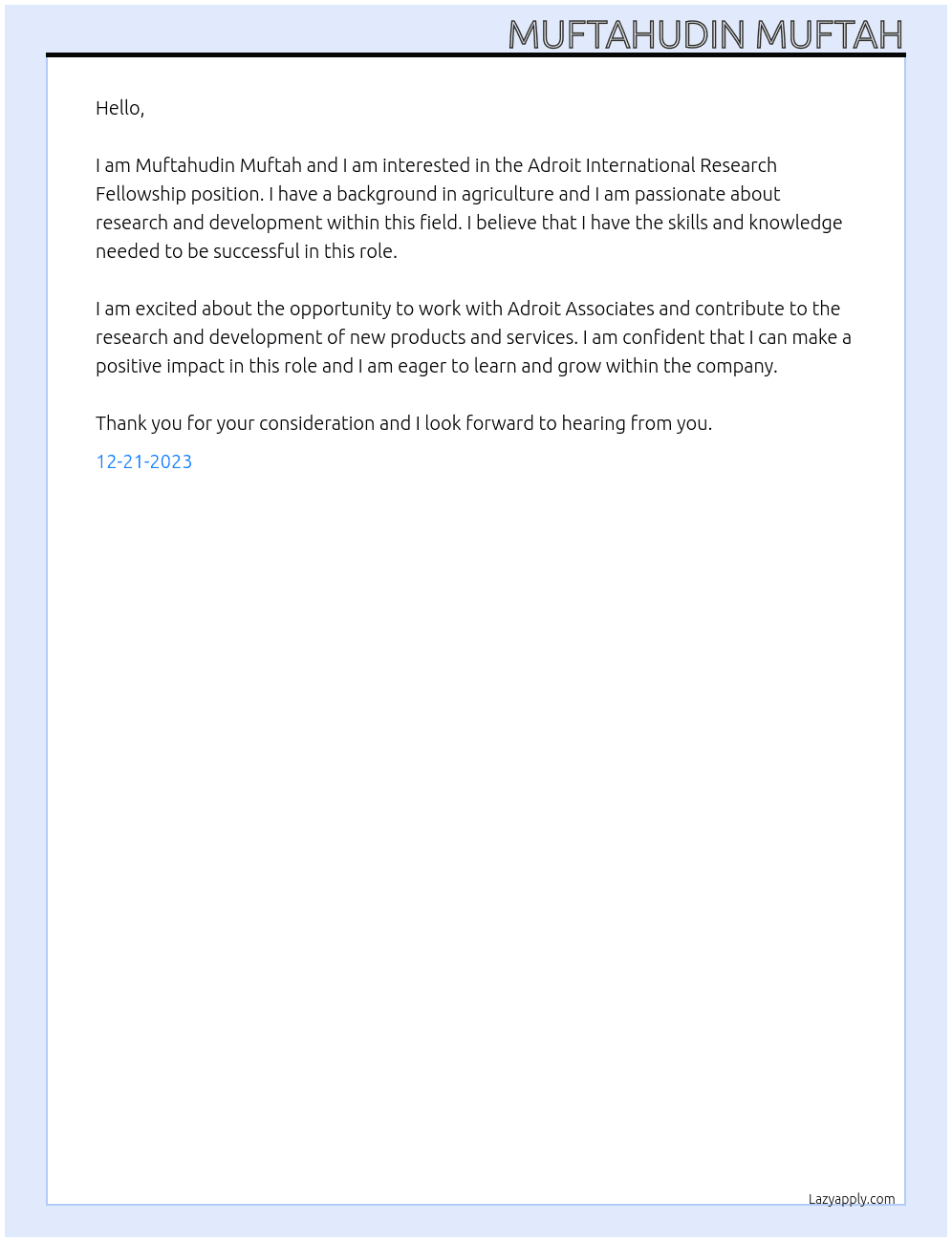 Adroit International Research Fellowship At Adroit Associates Cover Letter