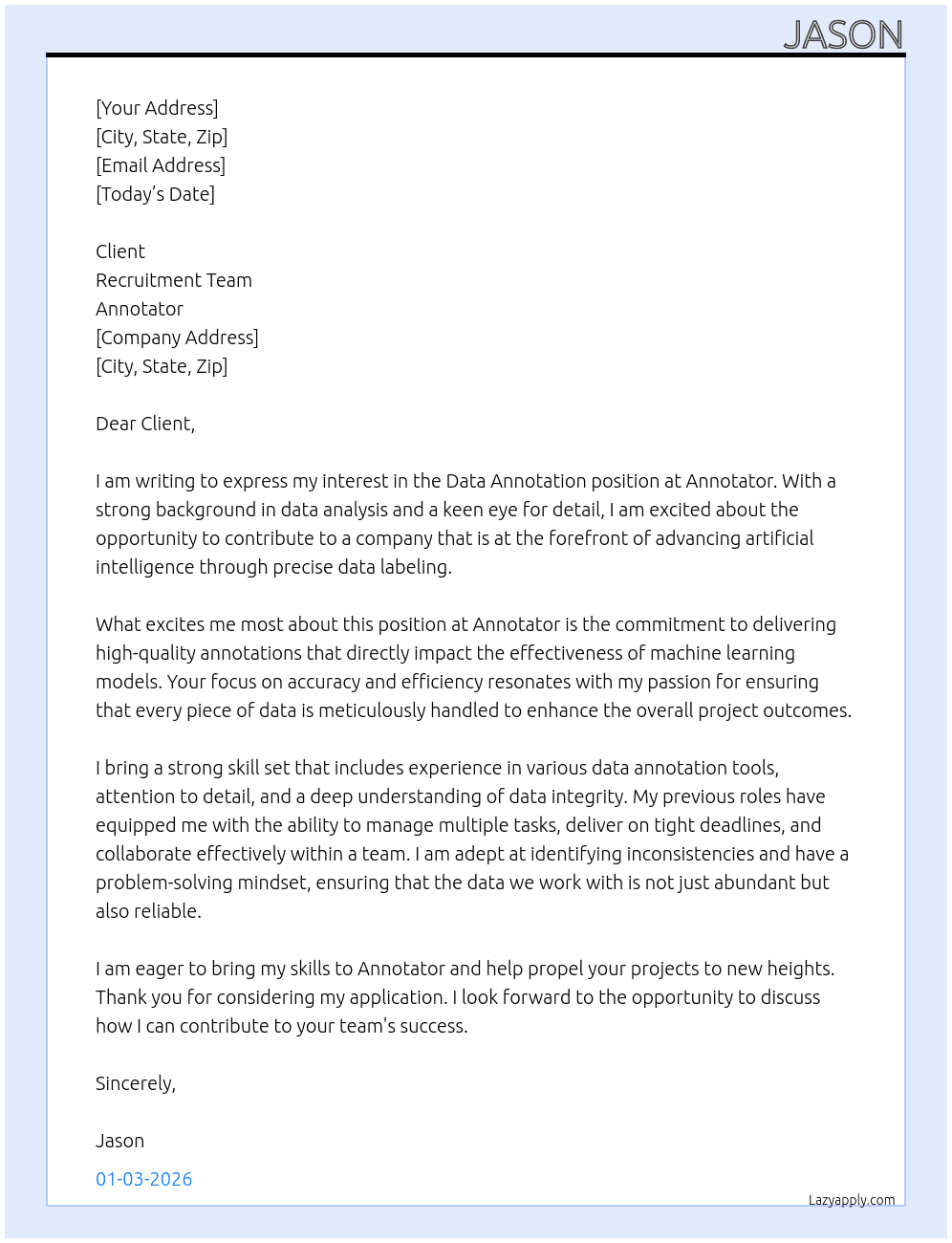 Data Annotation At Annotator Cover Letter