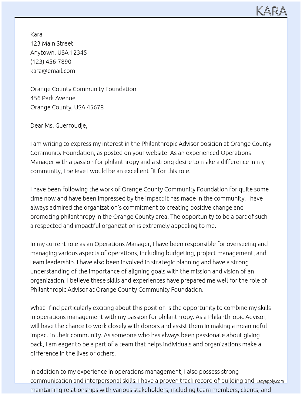 Philanthropic Advisor At Orange County Community Foundation Cover Letter