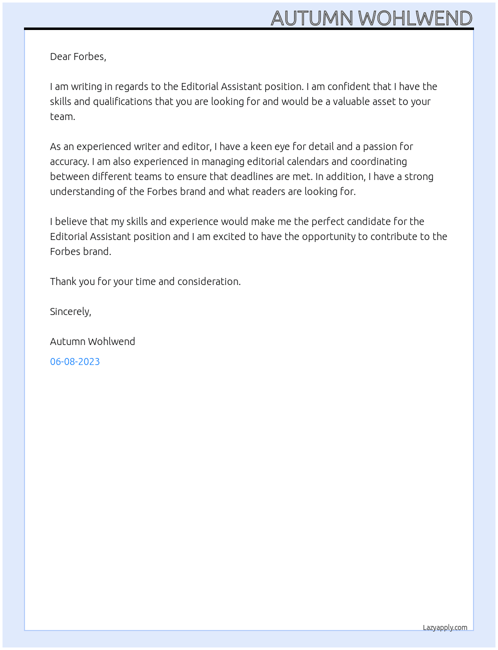 Editorial Assistant At Forbes Cover Letter
