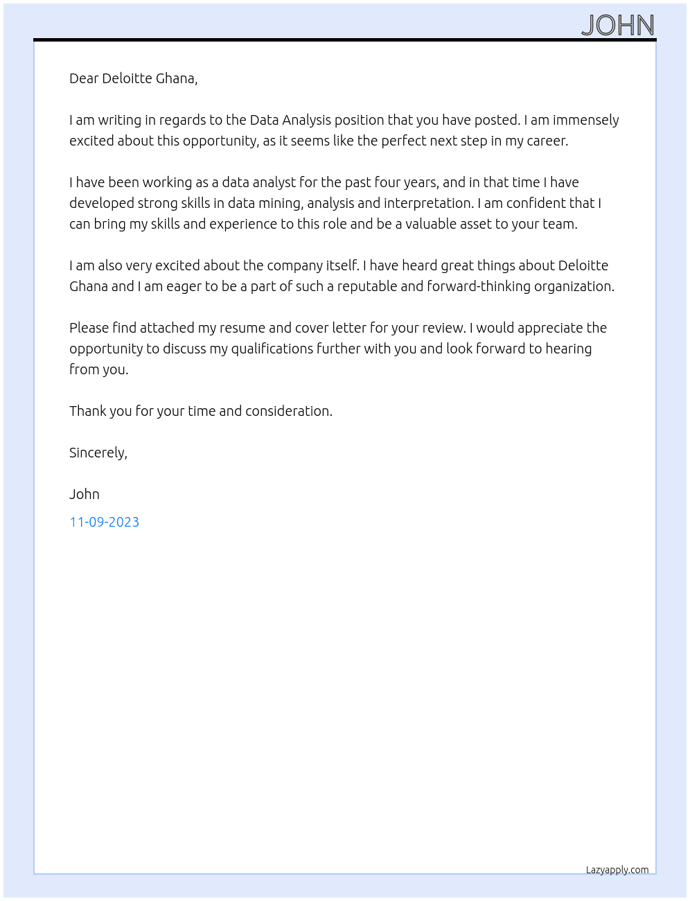 Data analysis At Deloitte Ghana Cover Letter