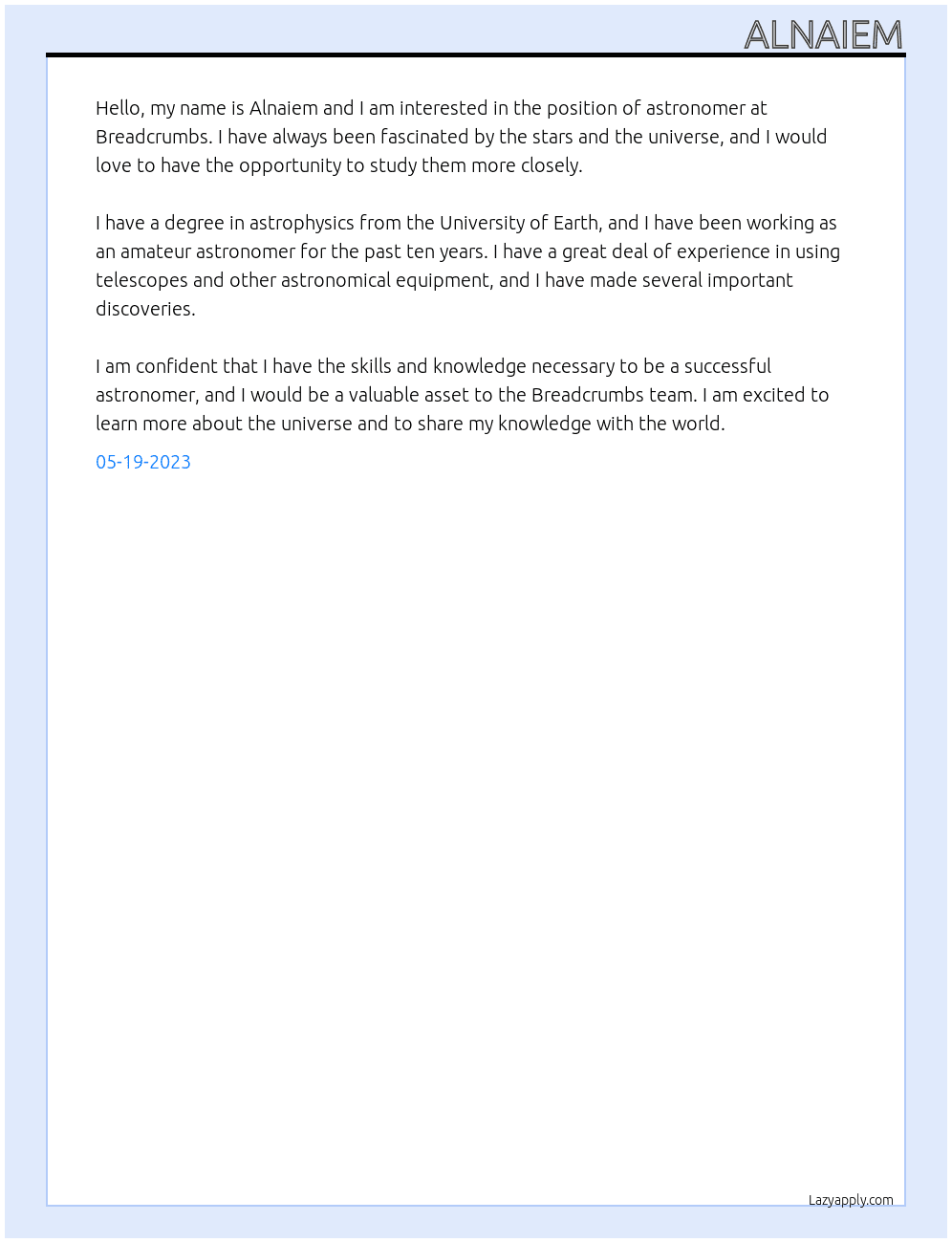 Astronomer  At Breadcrumbs  Cover Letter