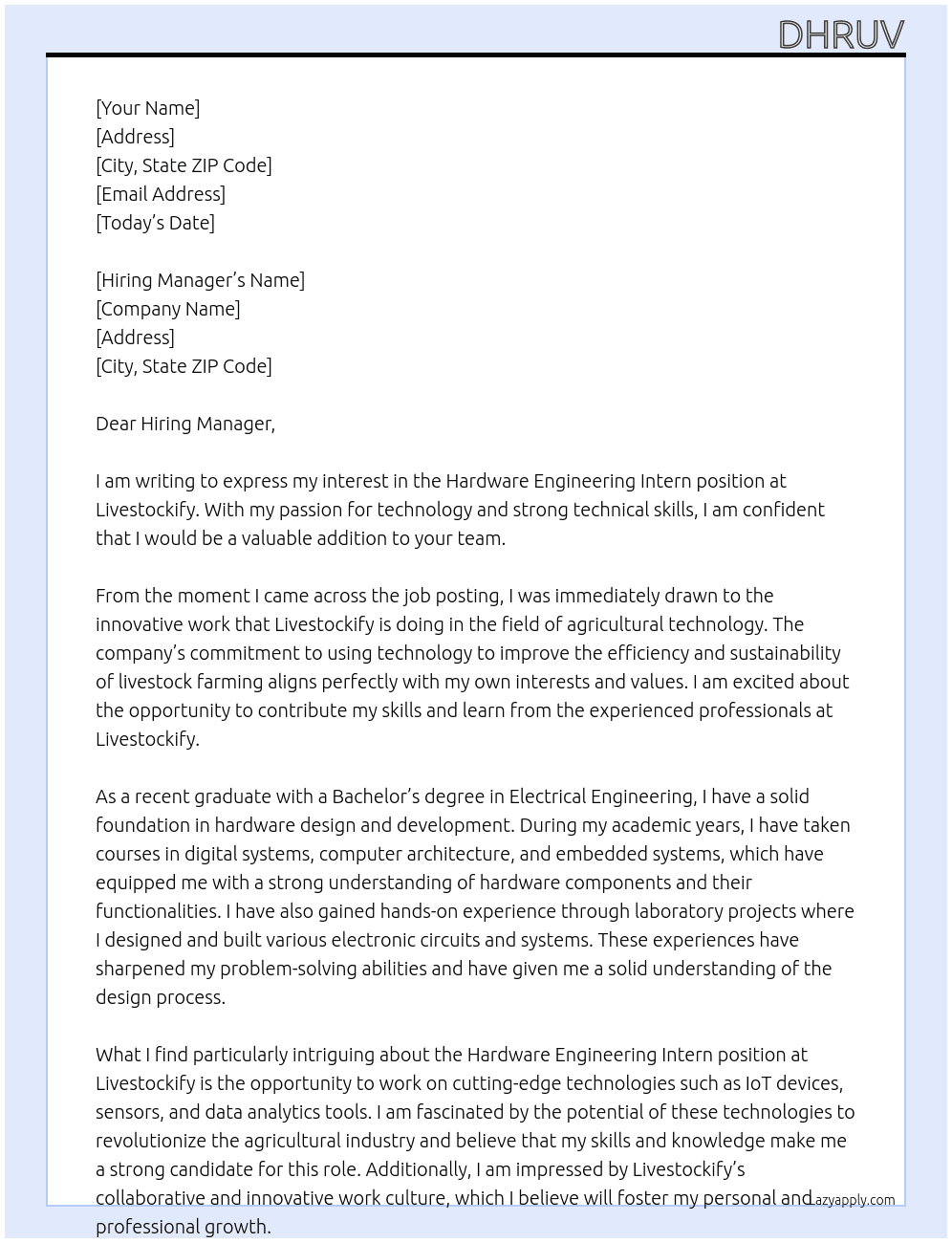 hardware engineering intern At livestockify Cover Letter